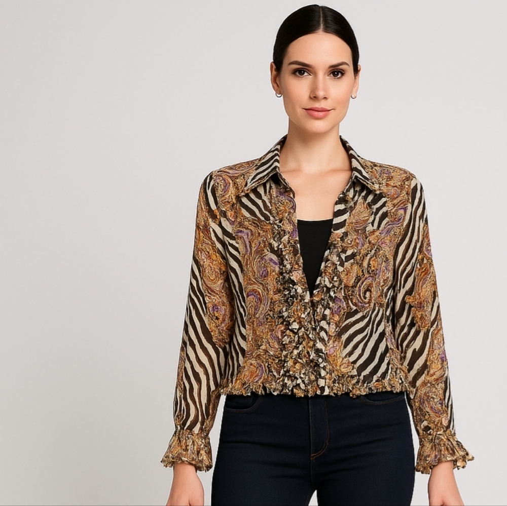 VIOLET & CLAIRE Women's Long Sleeve  Blouse Top  Size 2XL Multi-Print